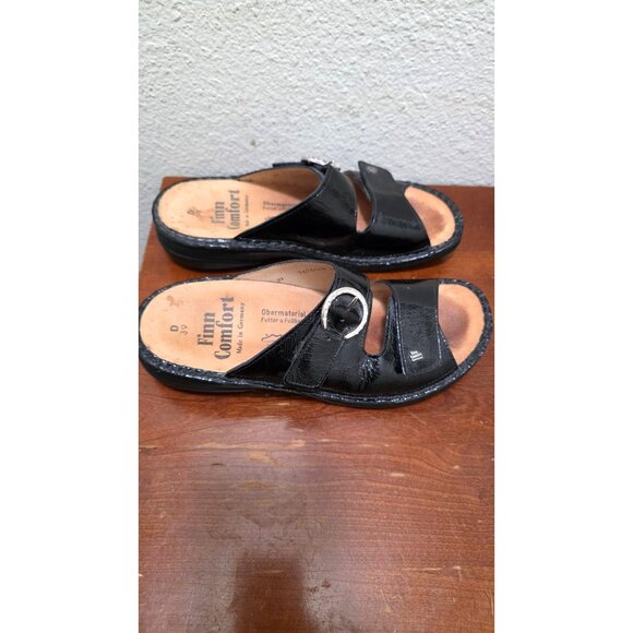 Firm Comfort Women Black Leather Slide Sandals Adjustable Straps Size 39 /8.5 US - Picture 2 of 7